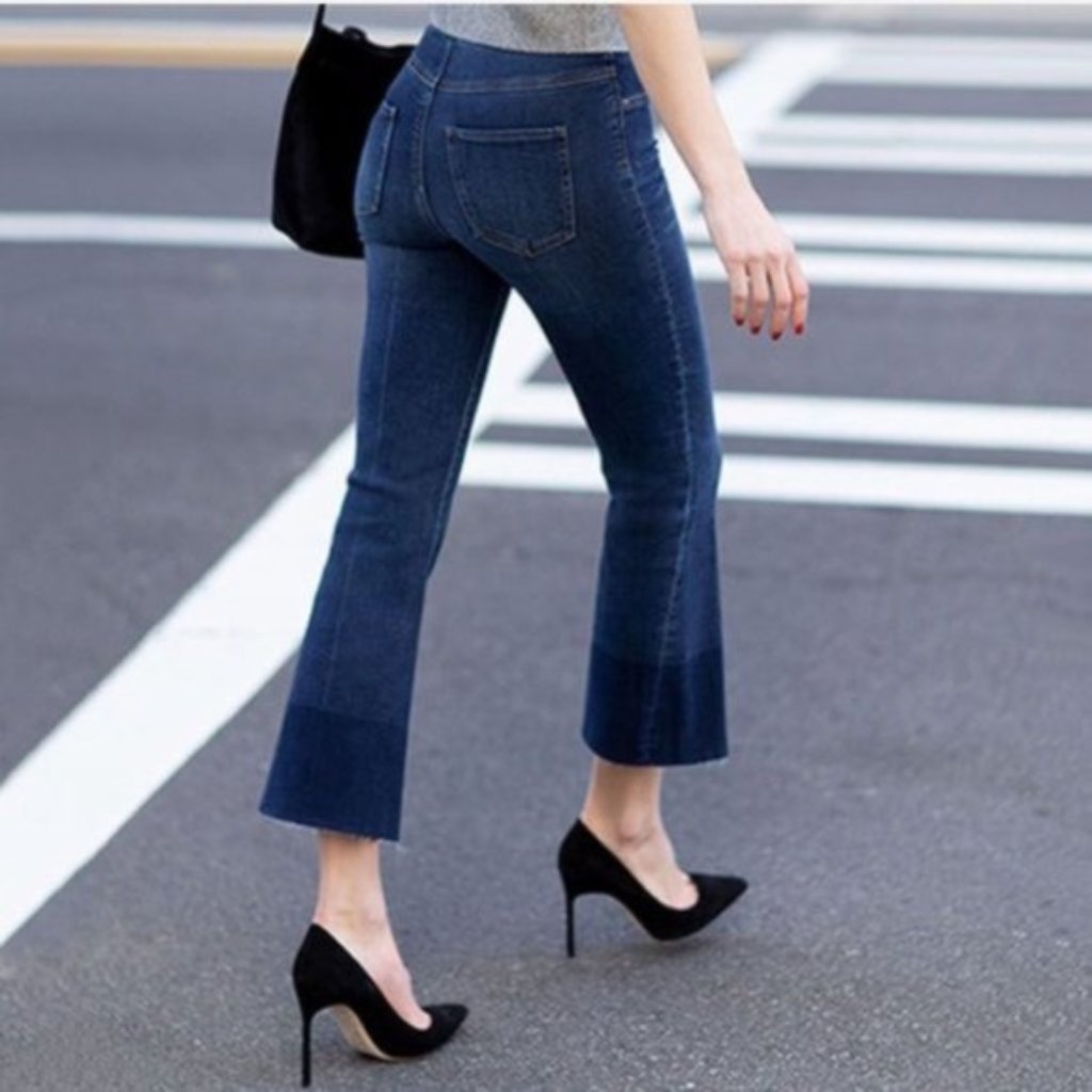 Spanx Distressed Cropped Flared Denim Jeans